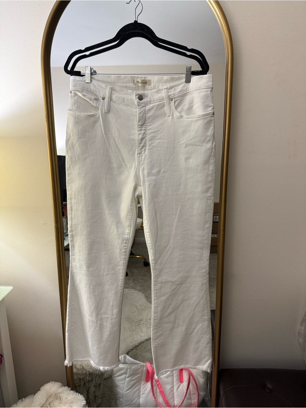 Madewell Women’s White Jeans Size T33 Raw Hem Straight Leg Denim